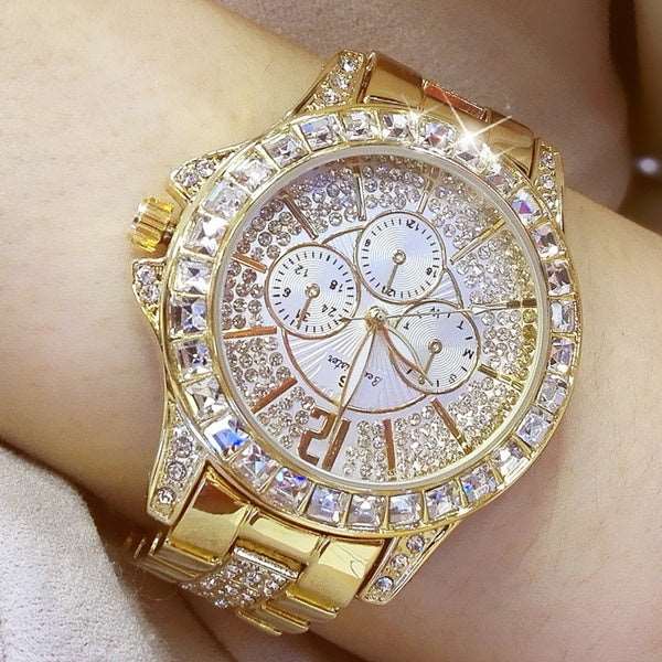 Luxurious Gold-Plated Diamond Ladies Watch: A Fashionable Quartz Wristwatch for Women