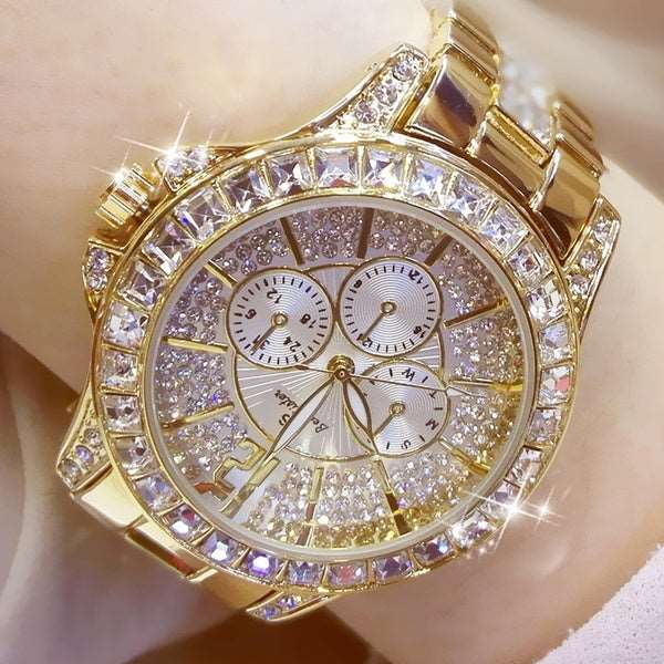 Luxurious Gold-Plated Diamond Ladies Watch: A Fashionable Quartz Wristwatch for Women
