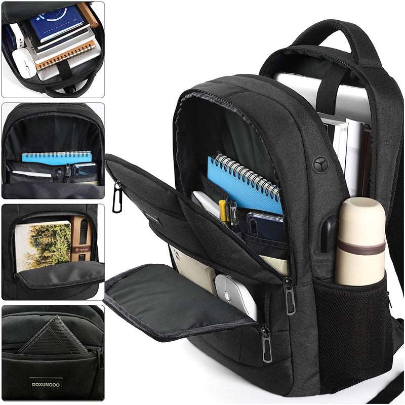 Hot Black Laptop Backpack with Multi Pockets, USB, and Headphone Jack - Large Capacity and Neutral Design