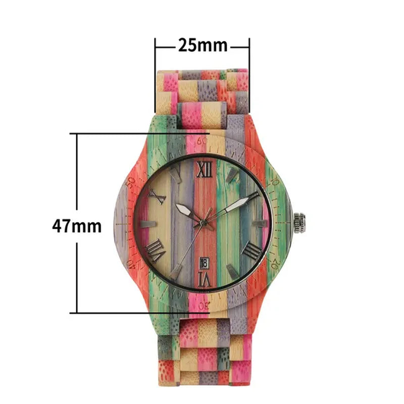 Vibrant Bamboo Wooden Women's Watch: Casual Quartz Timepiece in Multicolor Design